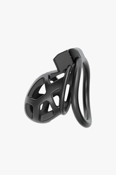 Impound Sentinal male chastity cock cage with metallic and ABS design, featuring three size options for secure wear.