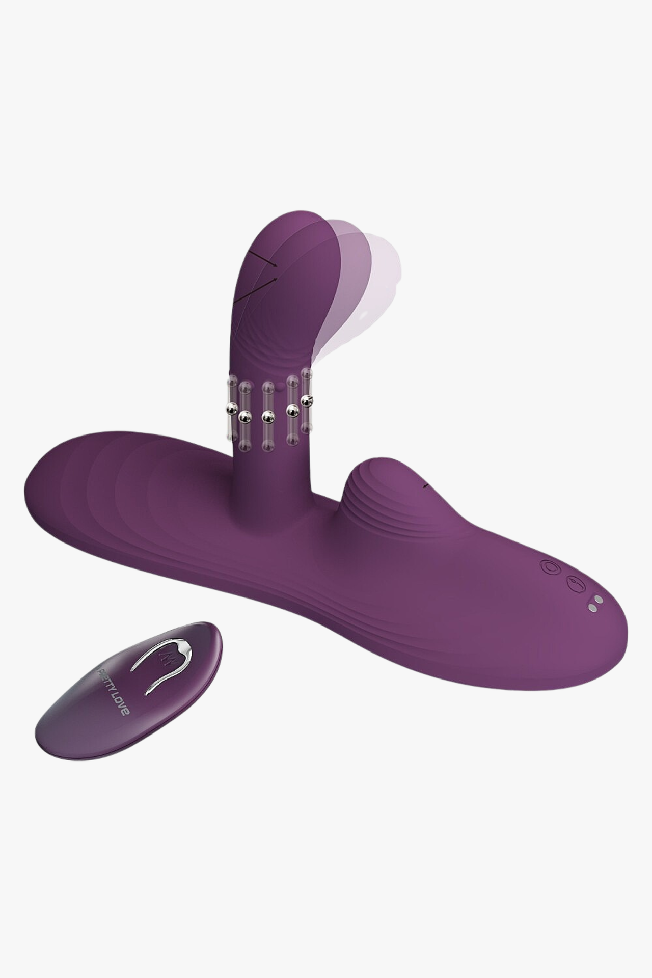 Purple electronic device with remote control on a white background