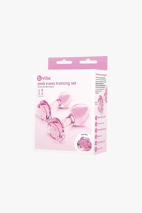 b-Vibe Pink Roses Glass Anal Training Set – Elegant Design with Rose-Detailed Bases