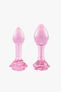 b-Vibe Pink Roses Glass Anal Training Set – Elegant Design with Rose-Detailed Bases