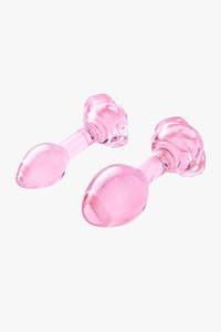 b-Vibe Pink Roses Glass Anal Training Set – Elegant Design with Rose-Detailed Bases