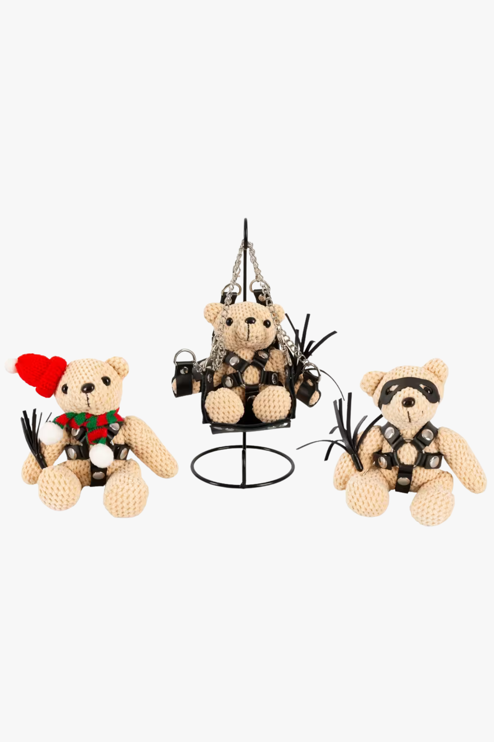 Bad Kitty S&M Bondage Teddy Bear novelty keyring with playful bondage design, detailed miniature accessory for keychains.