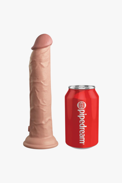 Close-up view of King Cock Elite 9 Inch Vibrating Silicone Dual Density Cock, highlighting the dual density silicone for an exquisite vibrating dildo experience.
