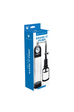 Me You Us penis pump with transparent cylinder and pump handle, used for enhancing size, stamina, and confidence.