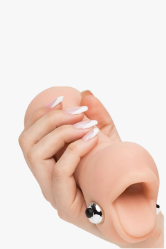 The elegant white finish of the Doc Johnson Vicky Vette Deep Throat Sucker, a sophisticated blowjob stroker for a luxurious experience.