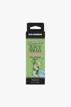Doc Johnson GoodHead Juicy Head dry mouth spray for oral relief, featuring a sleek bottle with clear labeling and spray nozzle.