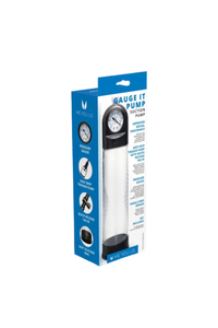 Stylish presentation of the Me You Us Gauge It Pump Suction Pump, highlighting its modern design as a sophisticated gauge penis pump.