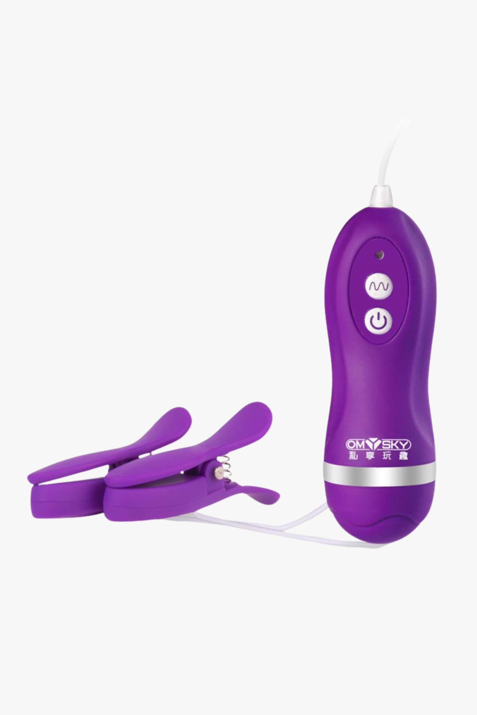 Scandals deluxe vibrating nipple clamps with remote control, waterproof clip-on pleasure massager on a white background.