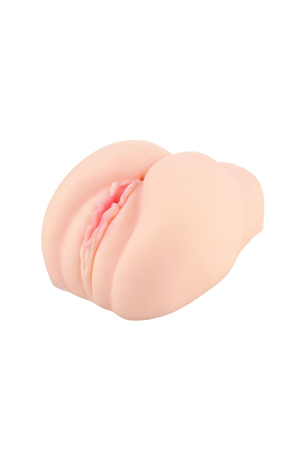 Realistic flesh-colored Me You Us Miss Emma masturbator, detailed inner textures, soft silicone material, close-up of the product.