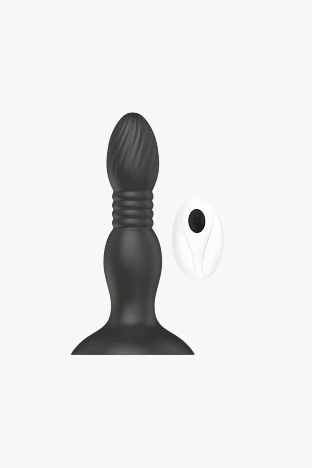 Toosh remote-controlled thrusting butt plug in silicone, with a sleek shape and remote for adjustable stimulation.