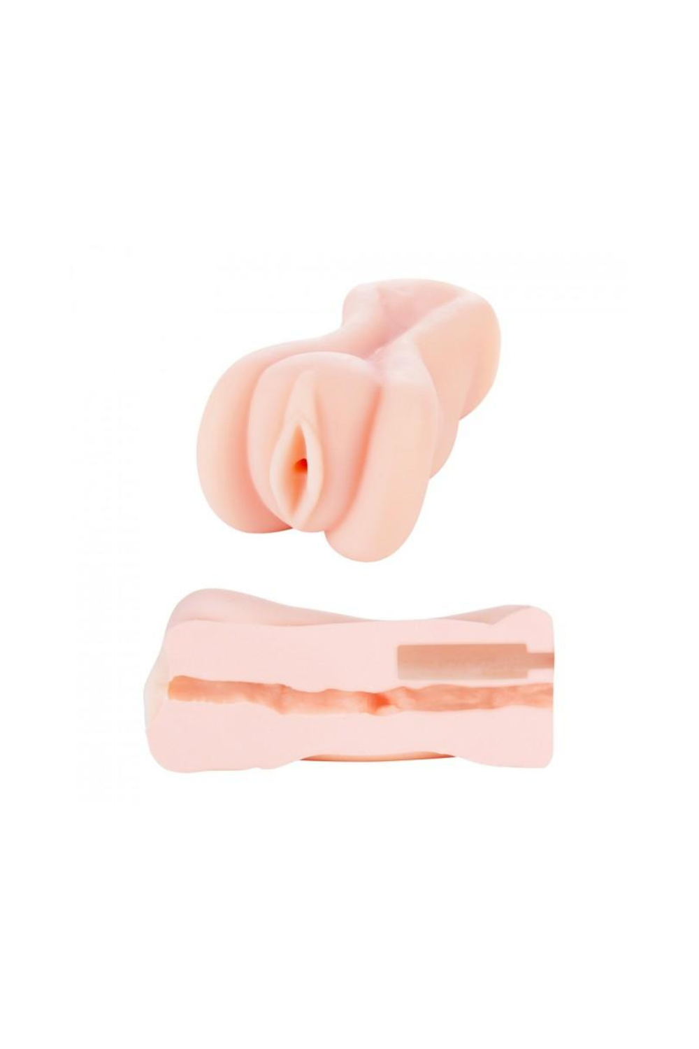 Close-up of the Miss Mischa Deluxe realistic masturbator from Me You Us, showing its textured, lifelike silicone exterior.