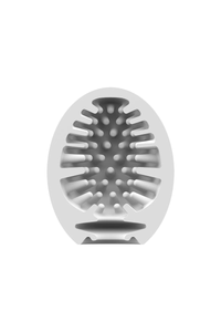 Elegant presentation of the Satisfyer Naughty Masturbator Egg highlighting its nubby texture that offers pronounced stimulation, ideal for sophisticated self-pleasure.