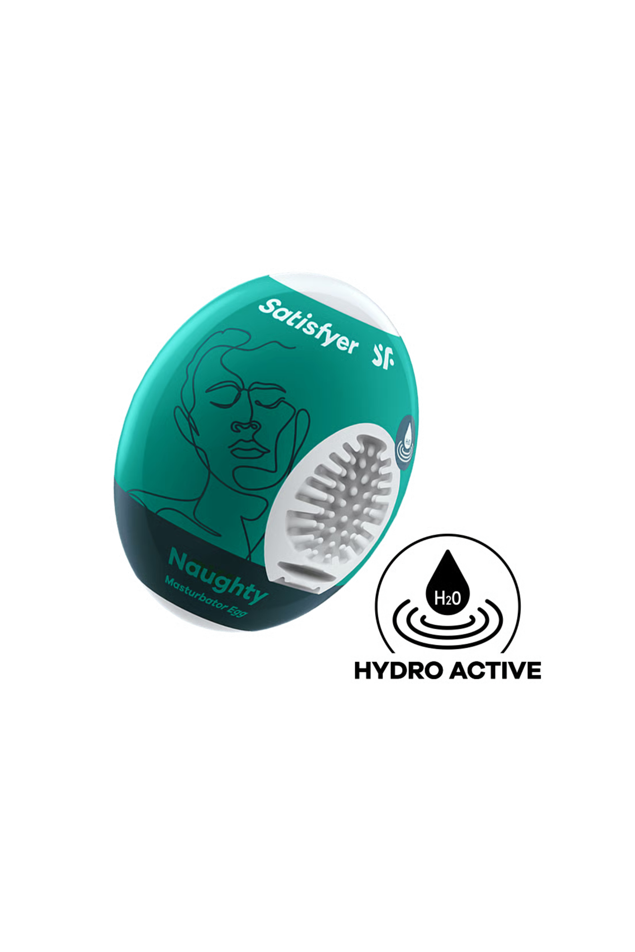 Close-up of the Satisfyer Naughty Masturbator Egg showcasing its innovative hydro-active material that ensures a smooth and pleasurable experience.