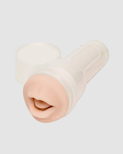 Close-up of the Fleshlight Girls Riley Reid Insomnia Blow Job Masturbator, highlighting the intricate details of the oral entrance for a premium experience.