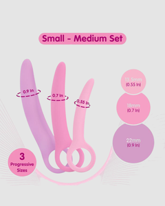 Refined presentation of the Skins Care 3pcs Curved Dilator Set, showcasing its elegance and user-friendly design for intimacy enhancement.