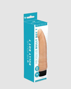 Me You Us Bully Boy 7" Realistic Vibrator in luxurious setting, featuring its textured base designed for dual stimulation, epitomising a top-tier Realistic Vibrator.