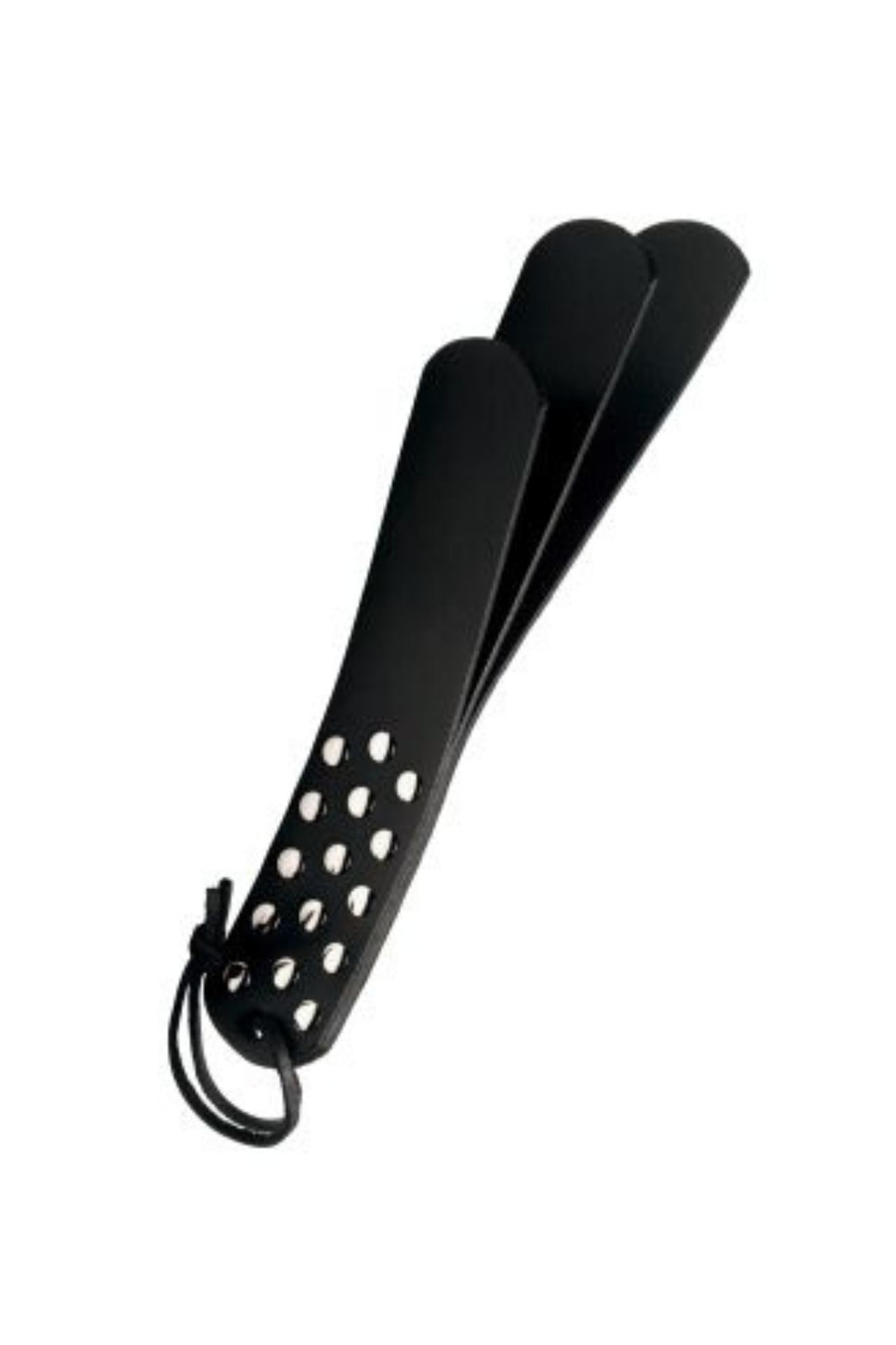 Elegant Three Layer Slapper, a luxurious leather spanking paddle designed for superior impact play, featuring a comfortable grip and eye-catching silver studs.
