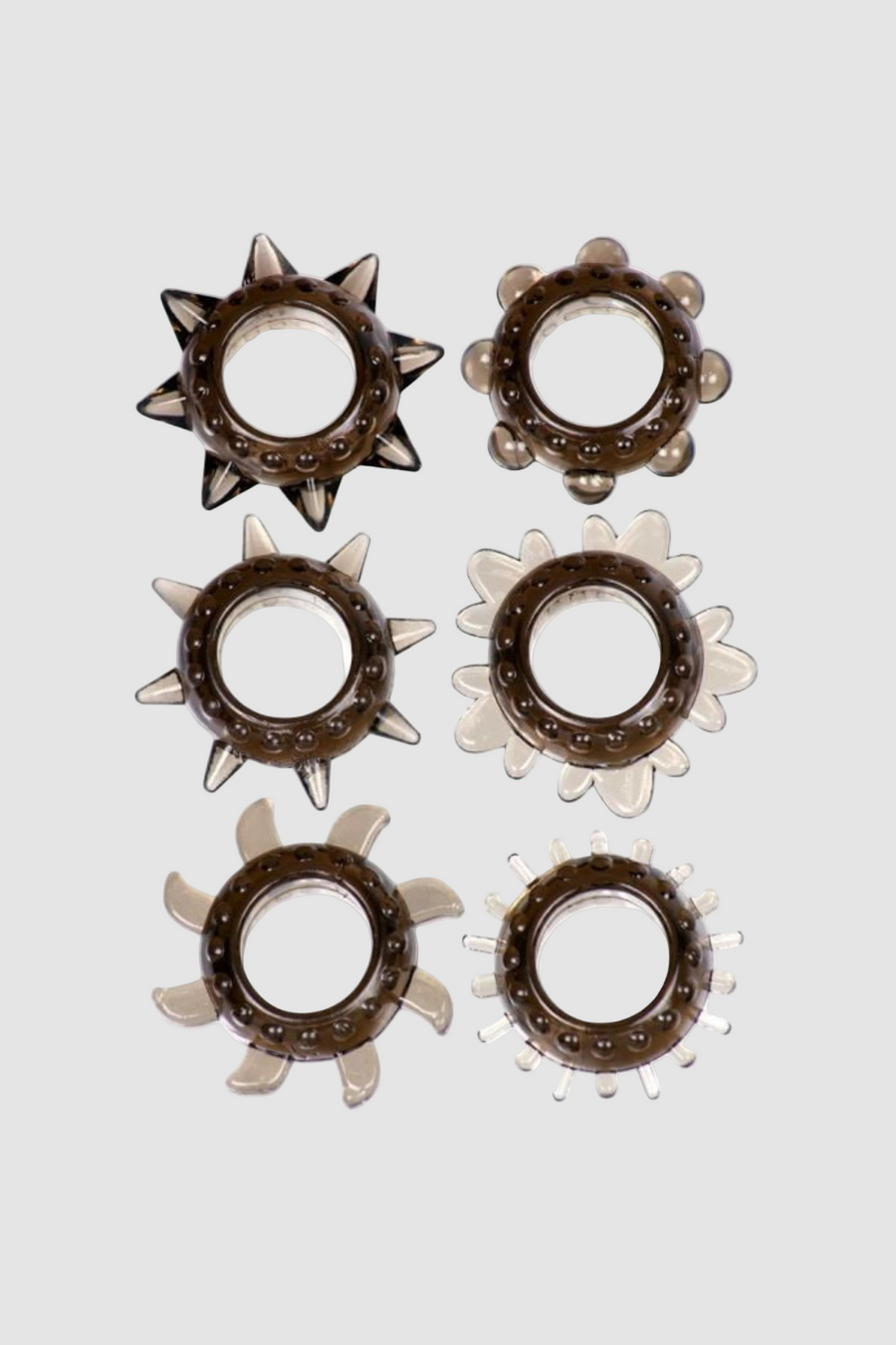 Elegant Tickler Textured Stretchy 6 Cock Ring Set in Smoke for enhanced pleasure and intimacy