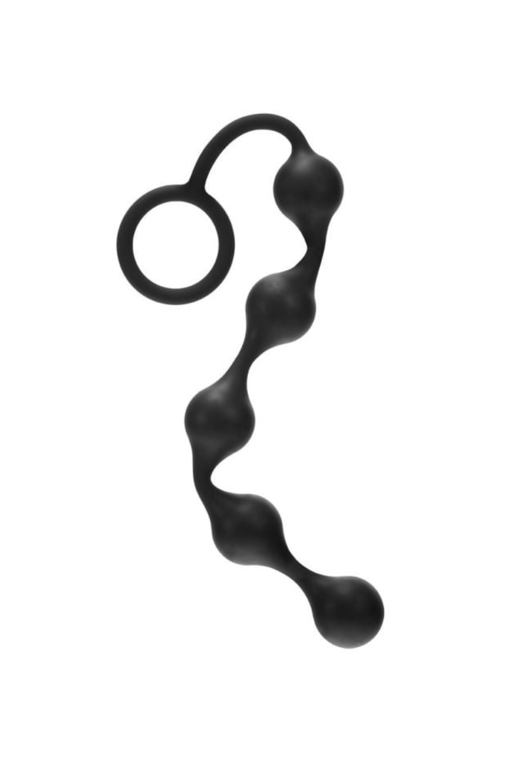 Onyx silicone anal beads from Me You Us, 8-inch insertable length, flexible, phthalate-free with retrieval ring, shown in product image.