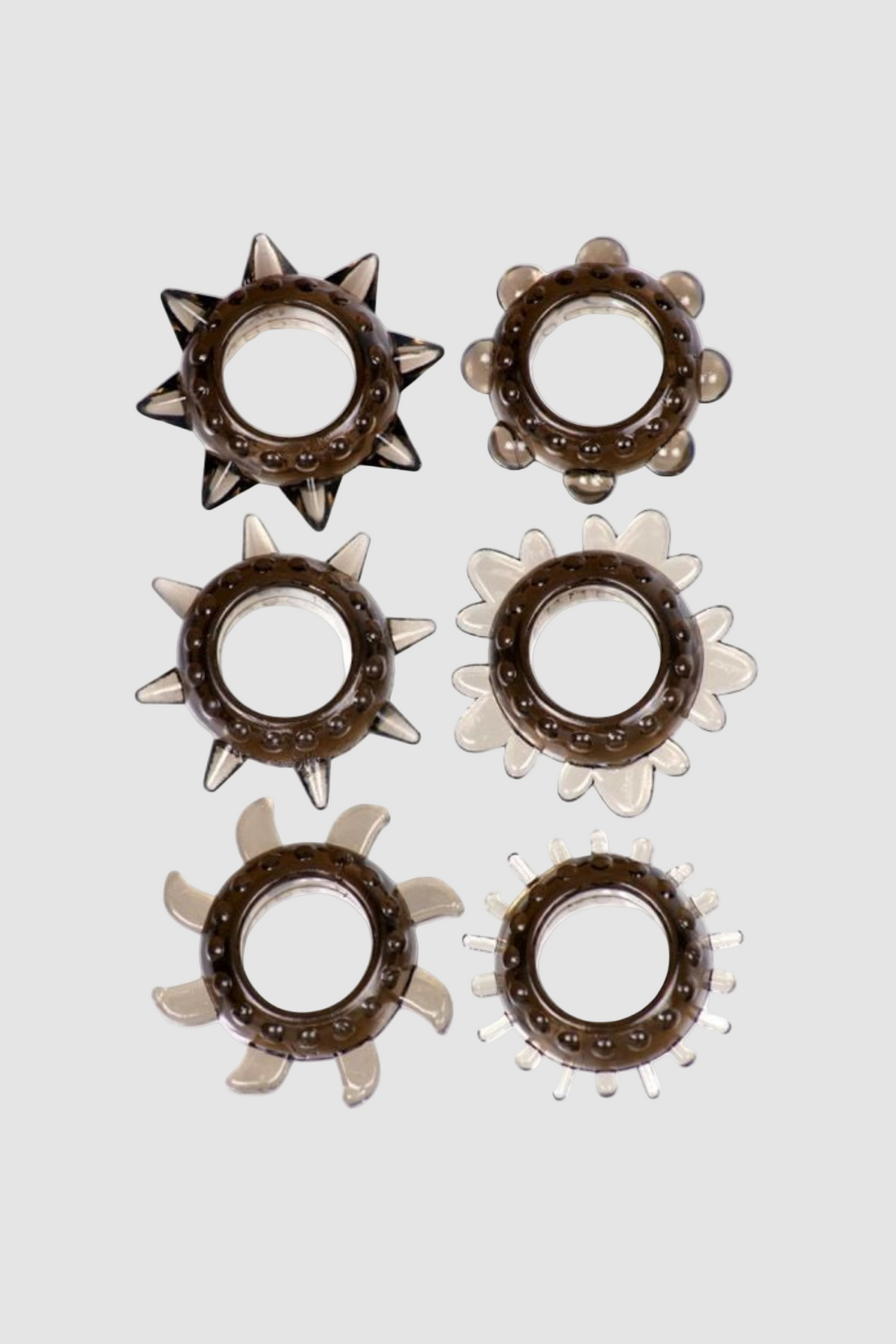 Elegant Tickler Textured Stretchy 6 Cock Ring Set in Smoke for enhanced pleasure and intimacy