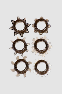 Elegant Tickler Textured Stretchy 6 Cock Ring Set in Smoke for enhanced pleasure and intimacy