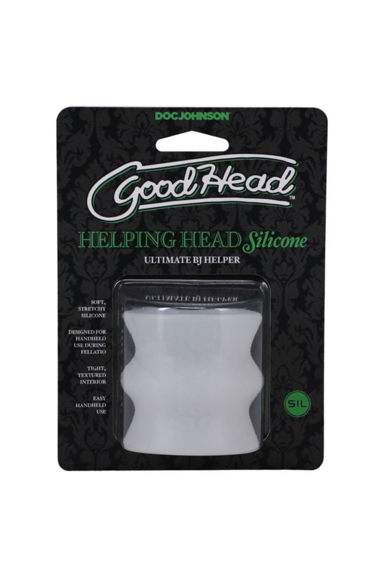 GoodHead Helping Head Silicone Stroker showcasing its luxurious design and soft silicone material, perfect for enhancing pleasure.