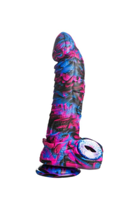Stunning Creature Cocks Alienoid Silicone Dildo featuring a cosmic design with vibrant red, purple, and blue colours, ideal for adventurous pleasure seekers.