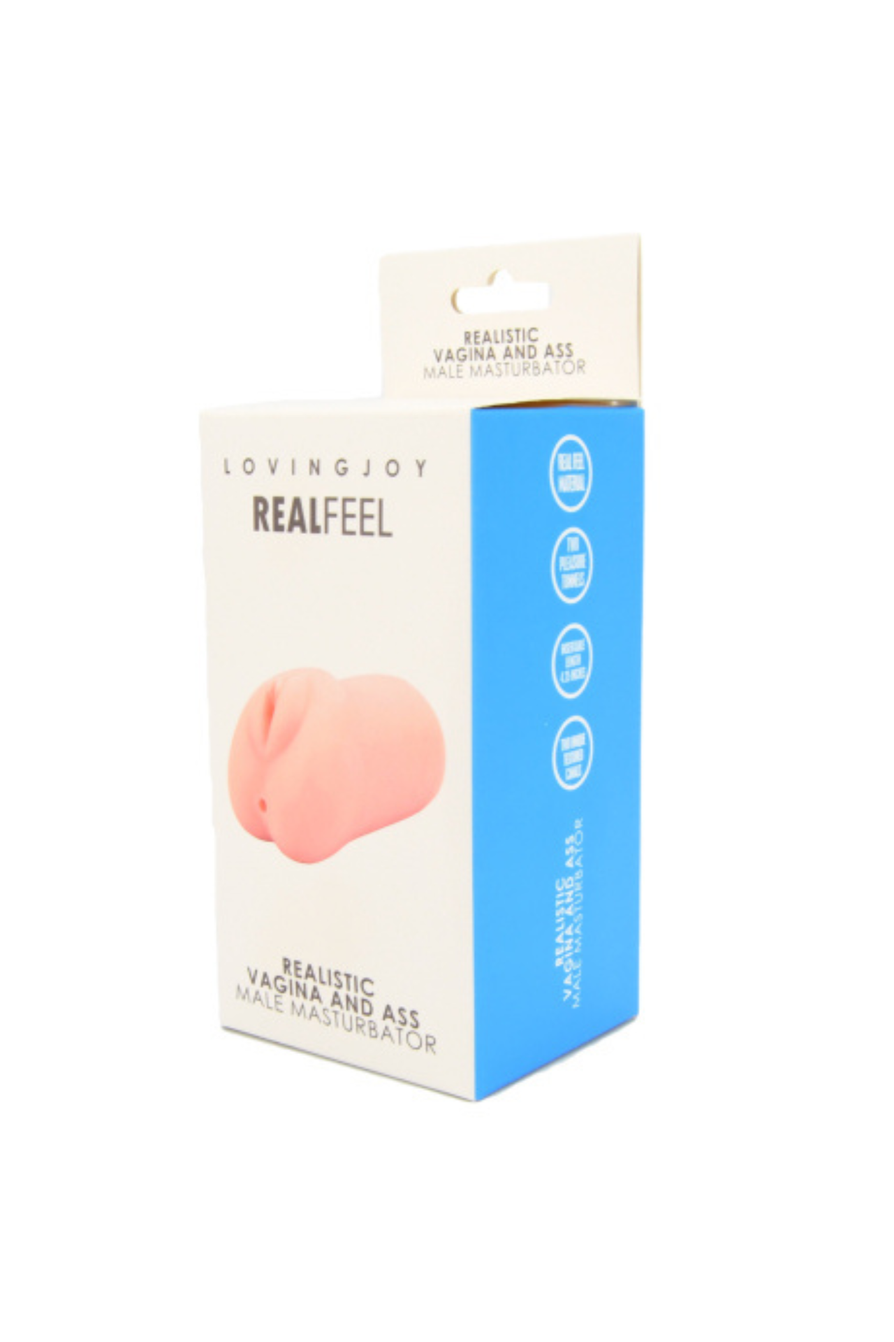 Loving Joy Realistic Vagina and Ass Stroker, made from stretchy TPR, offering a snug fit and an exciting insertable length of 4.75 inches.