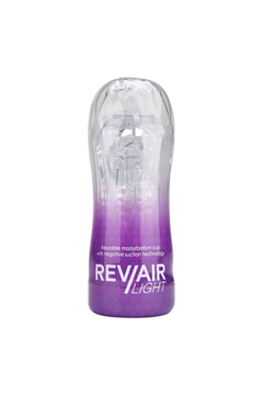 Rev-Air Light Reusable Masturbation Cup featuring a soft, see-through stroker sleeve designed for luxurious pleasure.