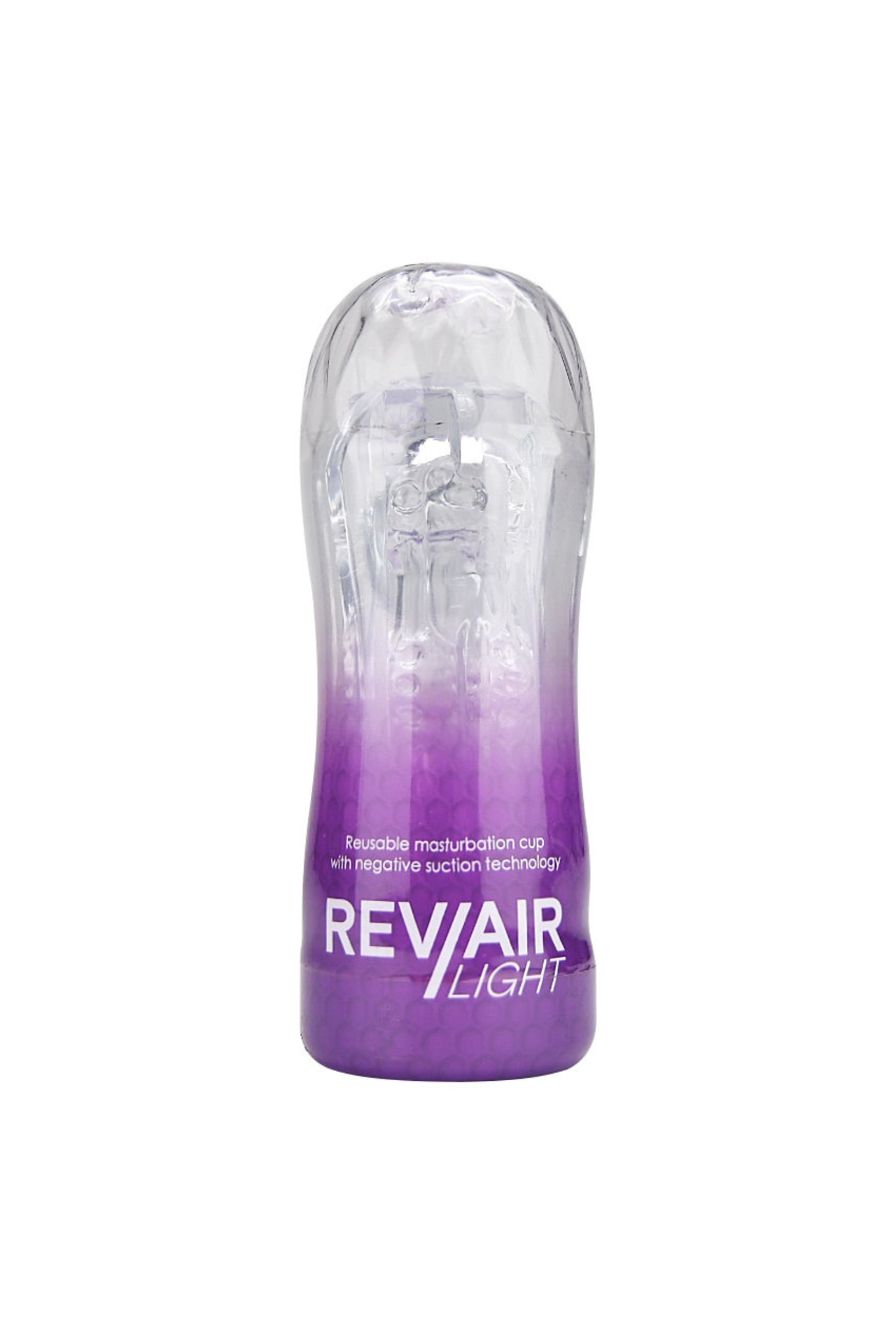 Rev-Air Light Reusable Masturbation Cup featuring a soft, see-through stroker sleeve designed for luxurious pleasure.