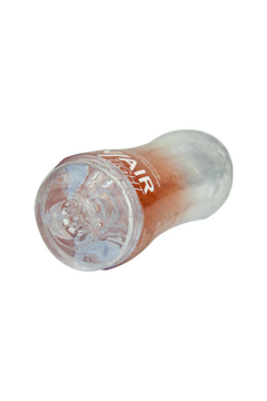 Close-up view of the Rev-Air Tight Reusable Masturbation Cup showcasing its soft stroker sleeve and intricate textures for enhanced stimulation.