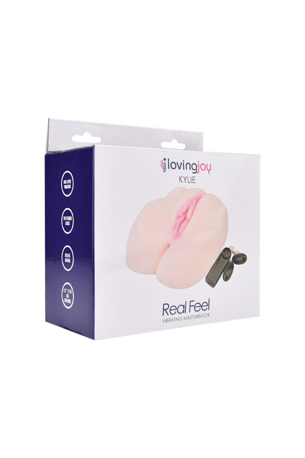 Sophisticated display of the Loving Joy Kylie Vibrating Realistic Masturbator, emphasising its luxurious design and dynamic vibrations, a must-have vibrating realistic masturbator.