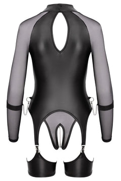 Cottelli Bondage Lingerie Set - Crotchless Suspender Body with Soft Handcuffs & Removable Chains