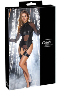 Cottelli Bondage Lingerie Set - Crotchless Suspender Body with Soft Handcuffs & Removable Chains
