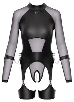 Cottelli Bondage Lingerie Set - Crotchless Suspender Body with Soft Handcuffs & Removable Chains