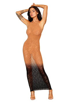Dreamgirl Black/Copper Ombre Maxi Seamless Zebra Knit Dress