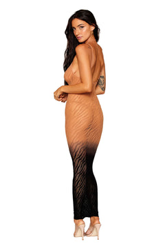 Dreamgirl Black/Copper Ombre Maxi Seamless Zebra Knit Dress