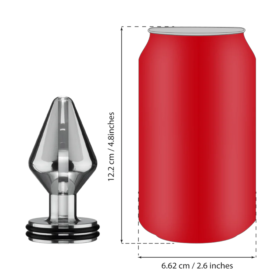 a red can next to a metal object