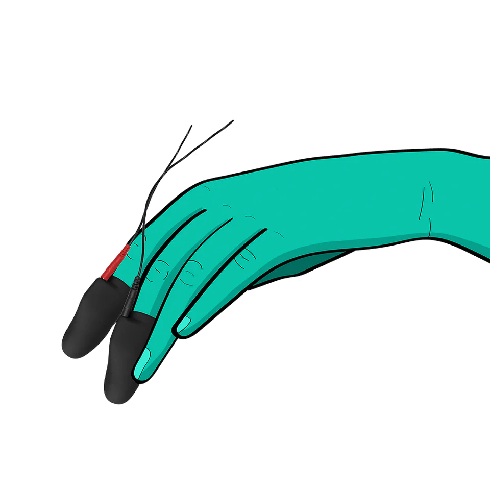 a hand with a green glove holding a computer mouse