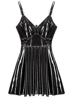 Womens Wet Look O-Ring Rivets Strappy Slip Dress – Red, Strappy Slip Dress front view with elegant strappy design and glossy finish