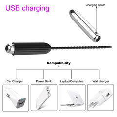 Scandals men's urethral sounding vibrator made of silicone with rechargeable feature and removable bullet for sensations.