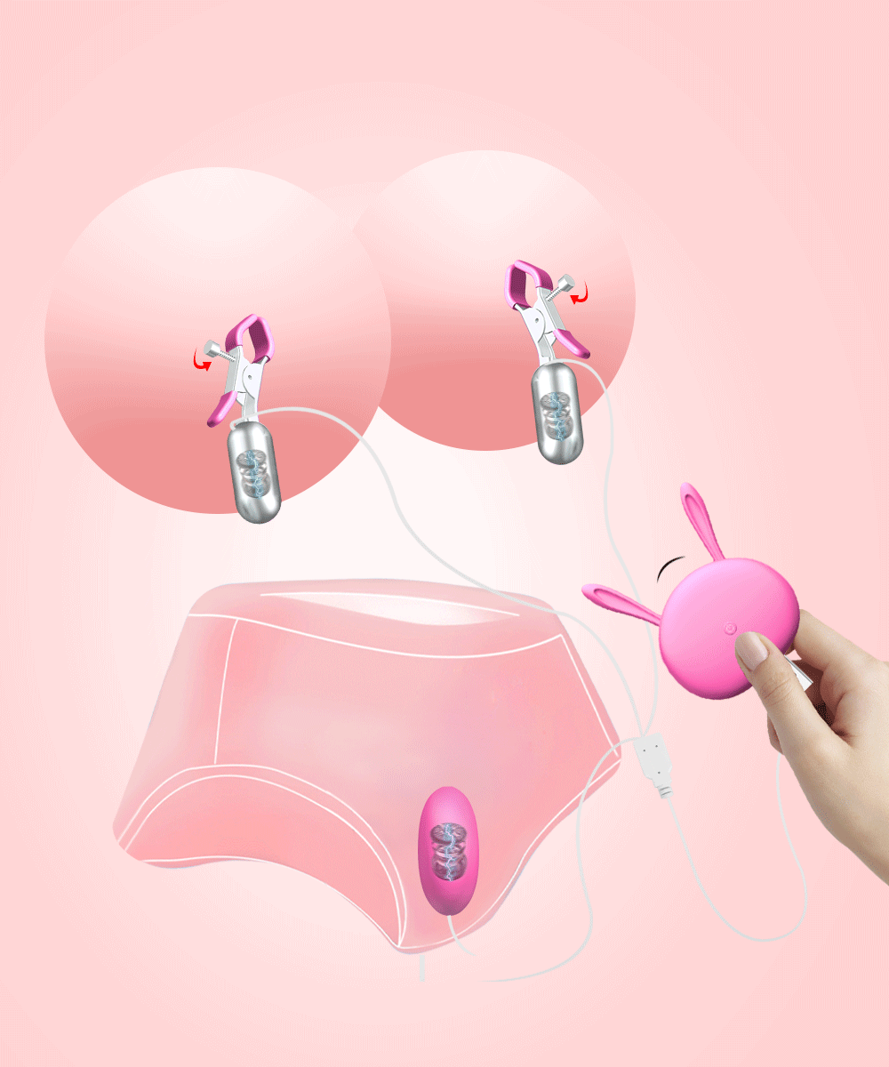 Triple Bunny- Rechargeable Vibrating Nipple Clamps and Clitoral Egg Bullet Nipple Clamps Scandals 