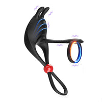 Elegant vibrating rabbit cock ring showcasing glowing elements, tailored for enhanced pleasure and stimulation during intimate moments.