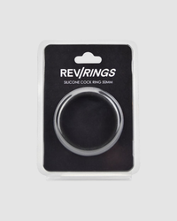 Silicone cock ring in packaging with RevRings branding on a light gray background