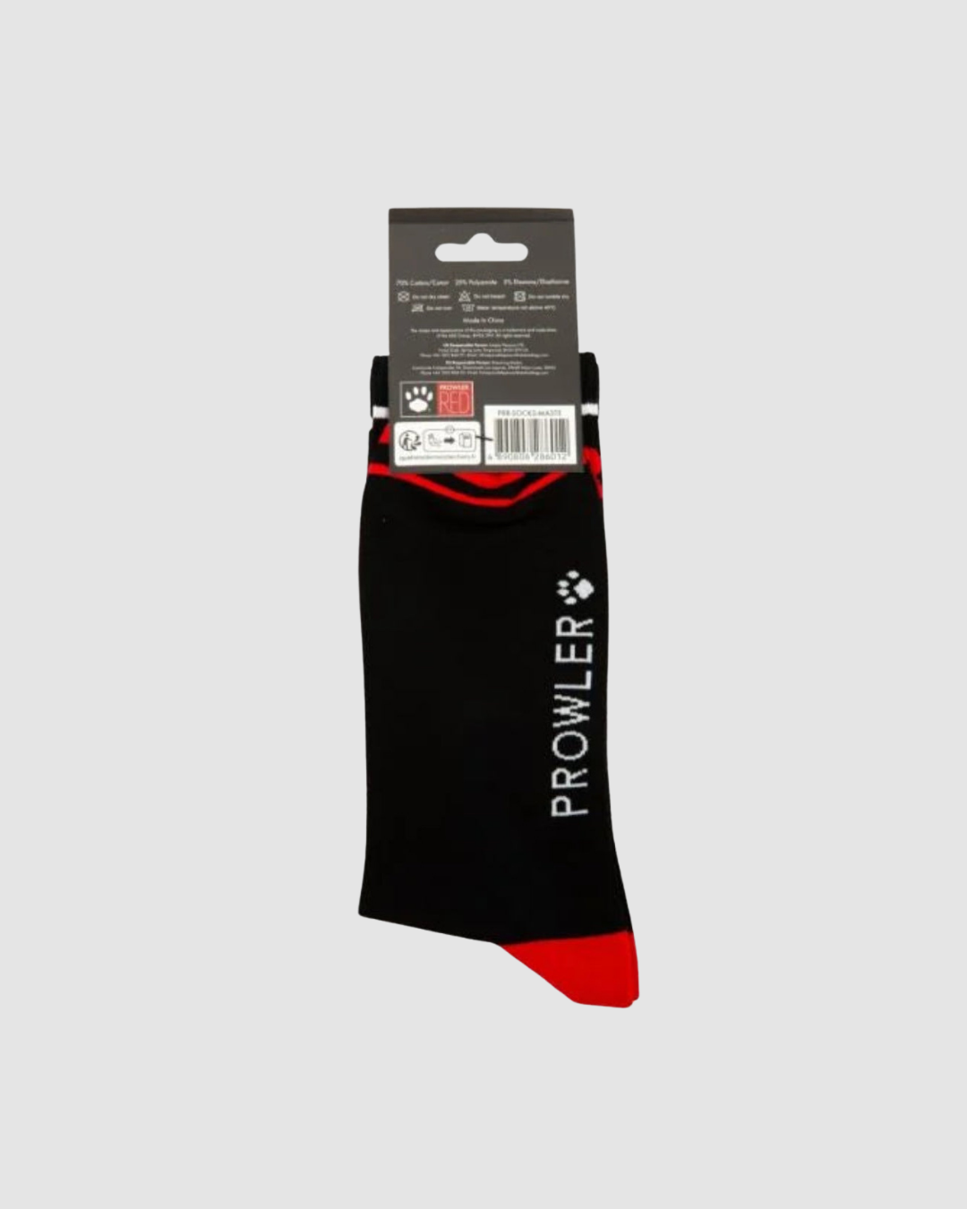 Black sock with red accents and 'PROWLER' branding on a gray background