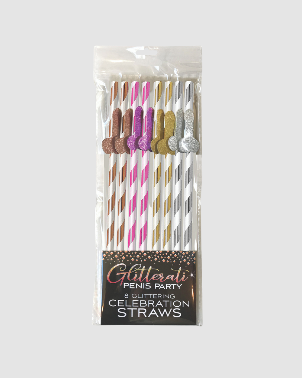 Colorful Gliterrati Penis Cocktail Straws from NsNovelties, featuring playful novelty design for fun drinks and parties.