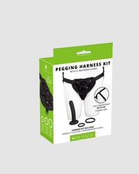 Luxurious presentation of the Me You Us Pegging Harness Kit’s body-safe materials, crafted for safety and pleasure during pegging experiences.