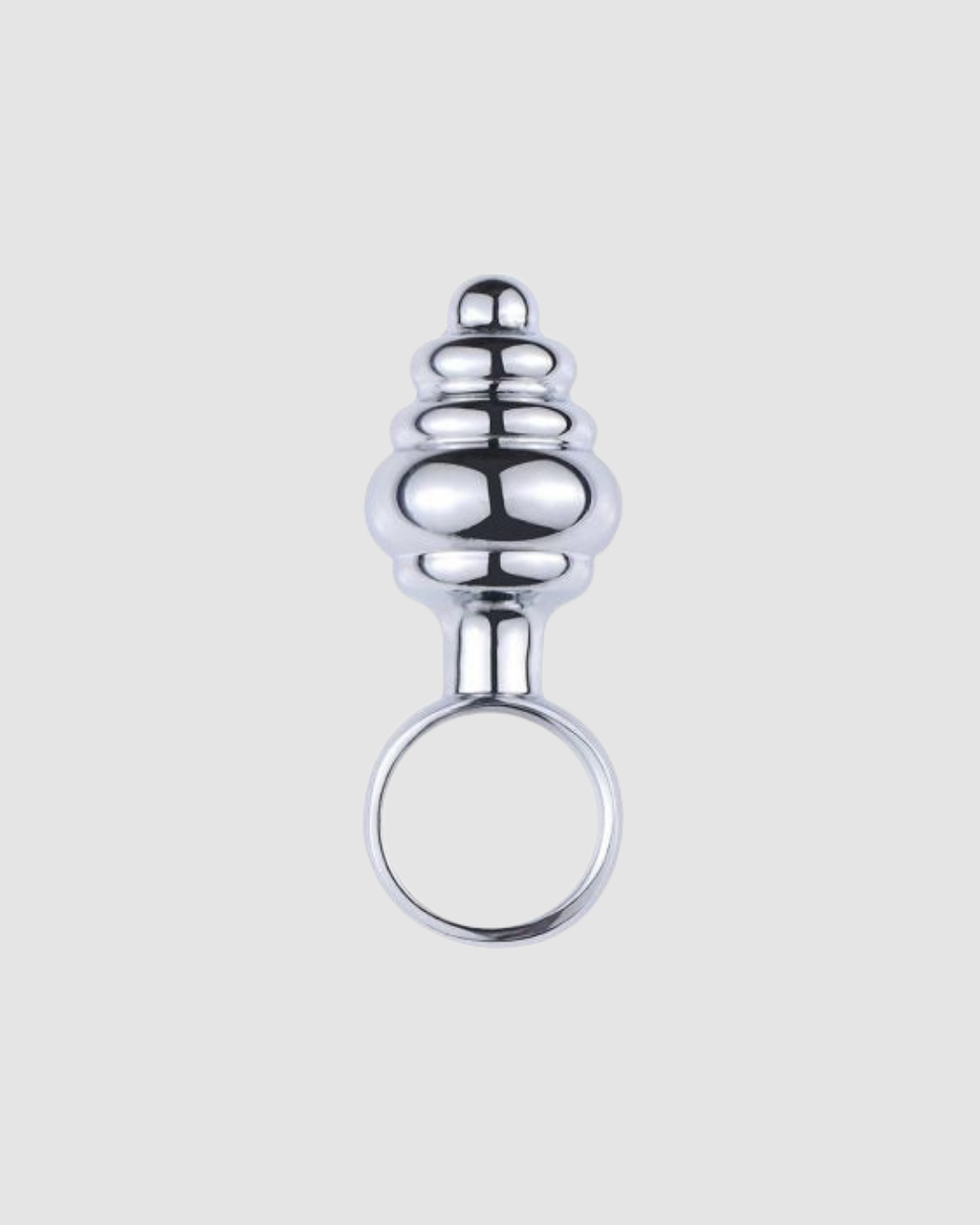 Ribbed Metal Butt Plug with Ring