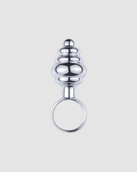 Ribbed Metal Butt Plug with Ring