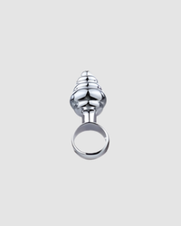 Ribbed Metal Butt Plug with Ring